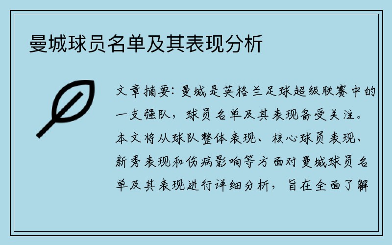 曼城球员名单及其表现分析