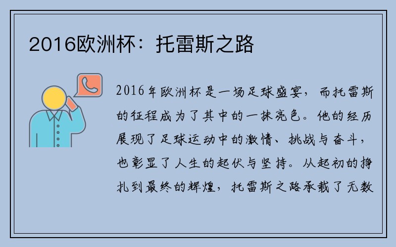 2016欧洲杯：托雷斯之路