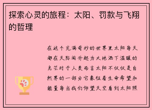 探索心灵的旅程：太阳、罚款与飞翔的哲理